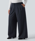 Pantalon tailleur large grande taille taille haute à rayures avec poches
