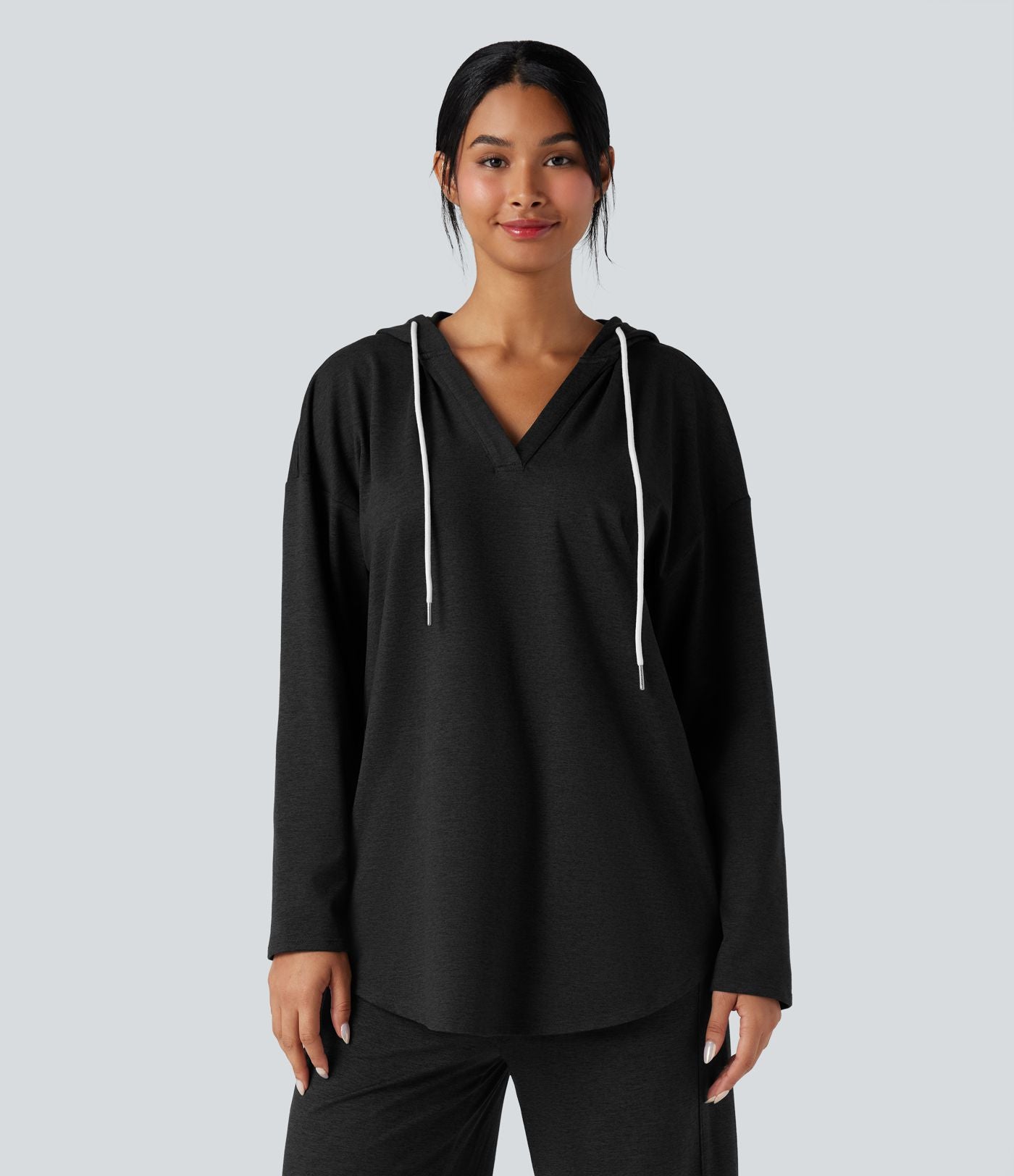Sweat-shirt à capuche thermique oversize chiné séchage rapide ourlet arrondi - UPF40+