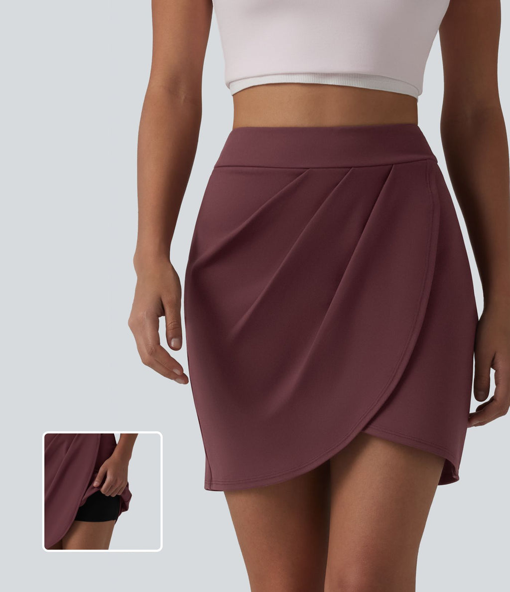 DayStretch Jupe mini casual 2-en-1 bodycon plissée croisée taille haute