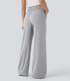 Pantalon large décontracté taille haute avec cordon de serrage et poches latérales