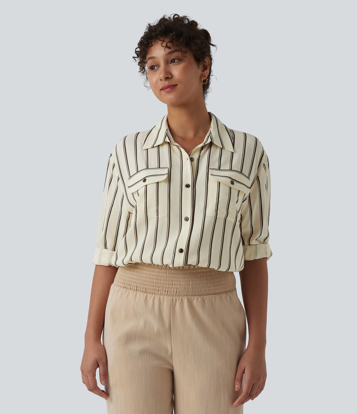 Chemise décontractée à rayures manches longues avec poches