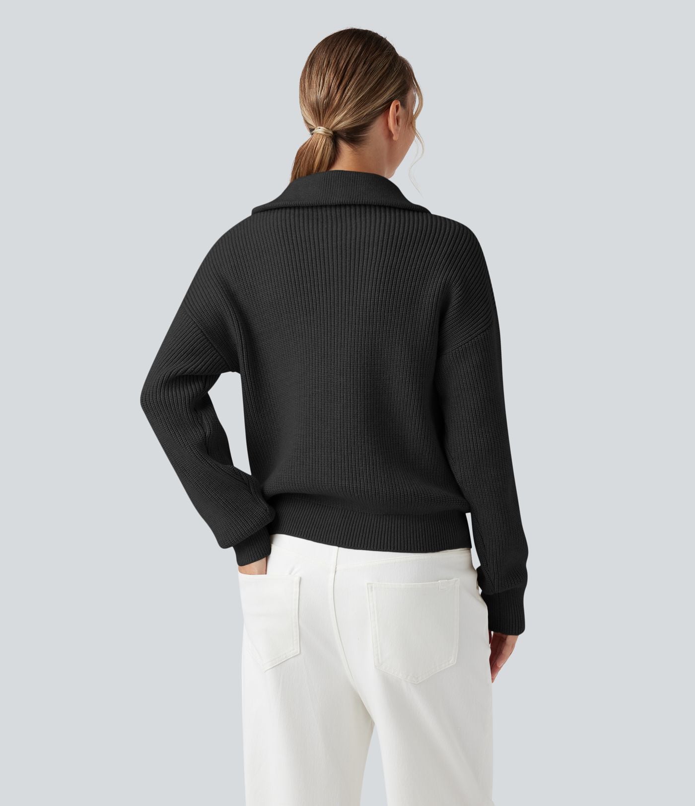 Pull décontracté à col montant et demi-zip à manches longues