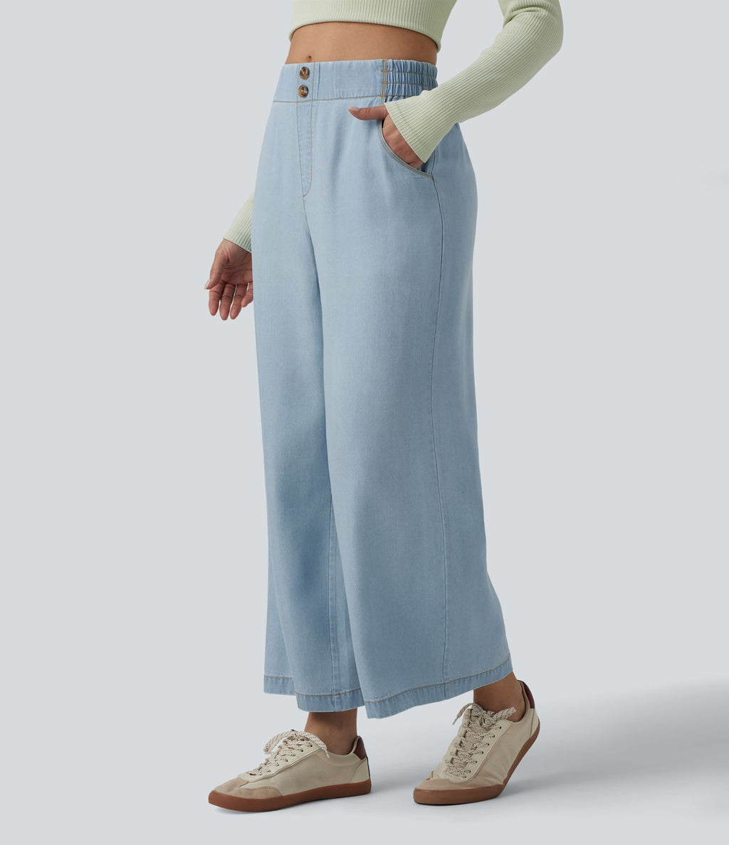Jean 7/8 ample drapé en lyocell taille mi-haute avec poches