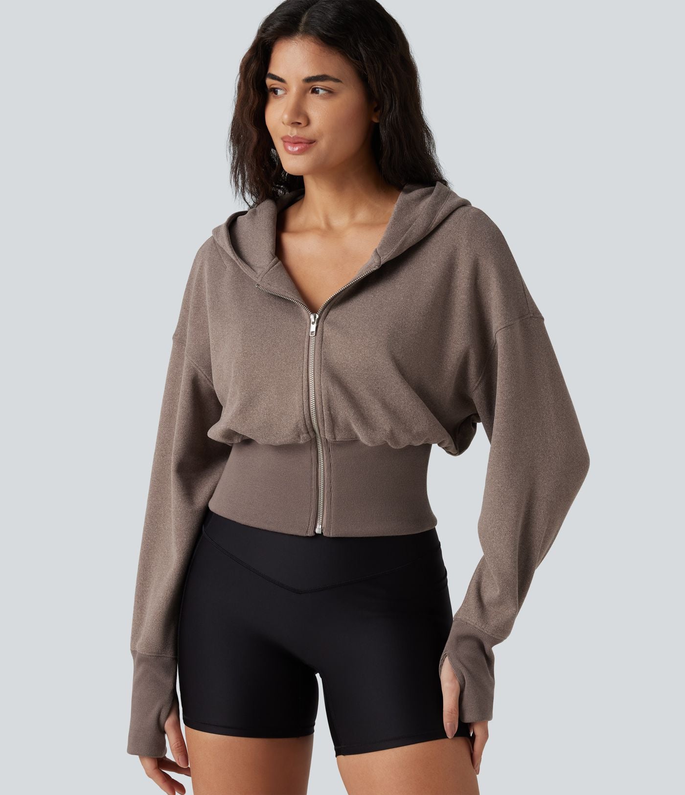 Sweat à capuche zippé avec manches raglan et passe-pouces