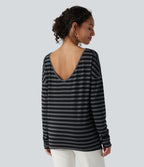 T-shirt ample décolleté plongeant manches longues à rayures et trous pour les pouces - Réversible devant et dos