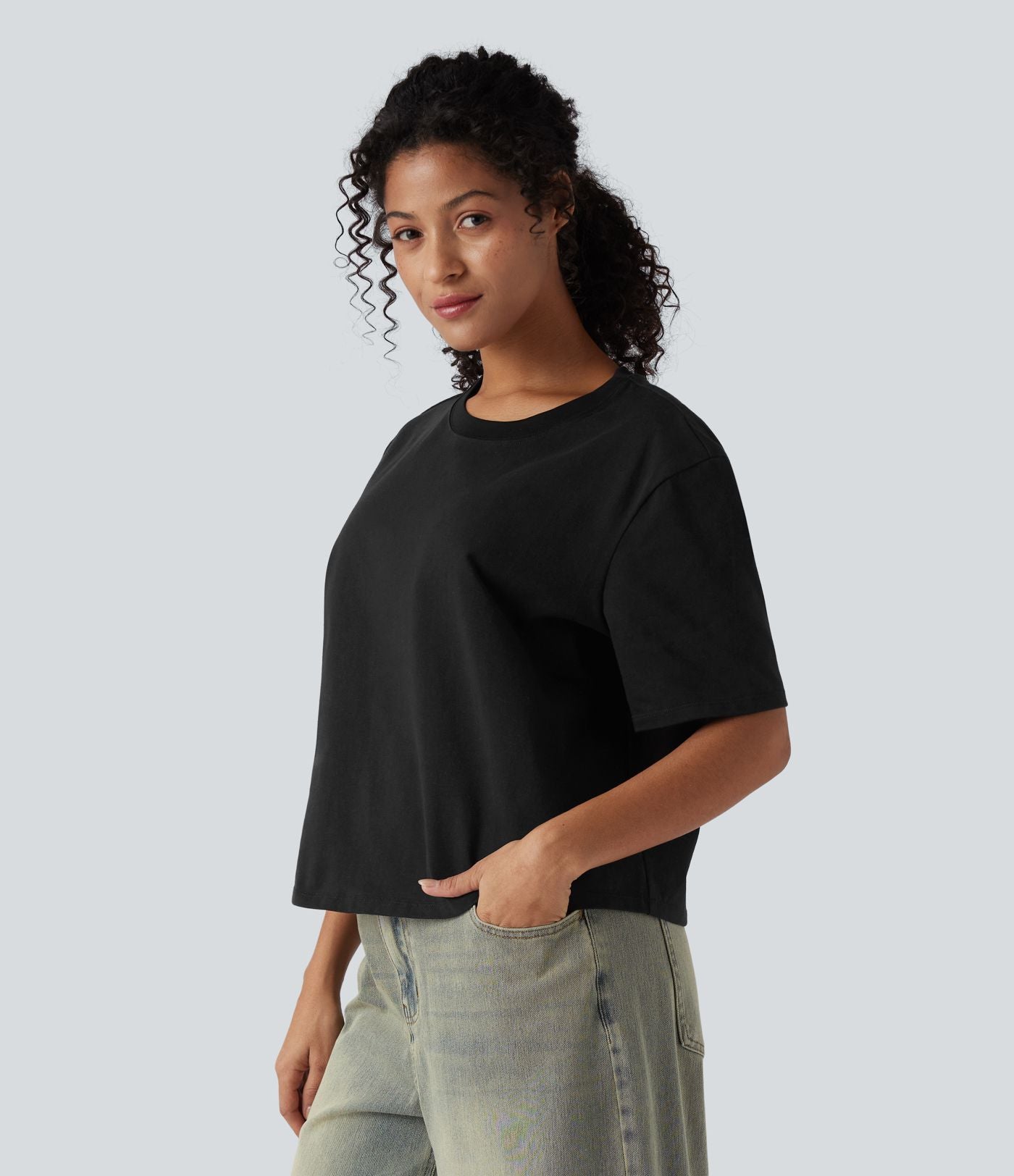 T-shirt décontracté ample en coton à manches courtes et col rond