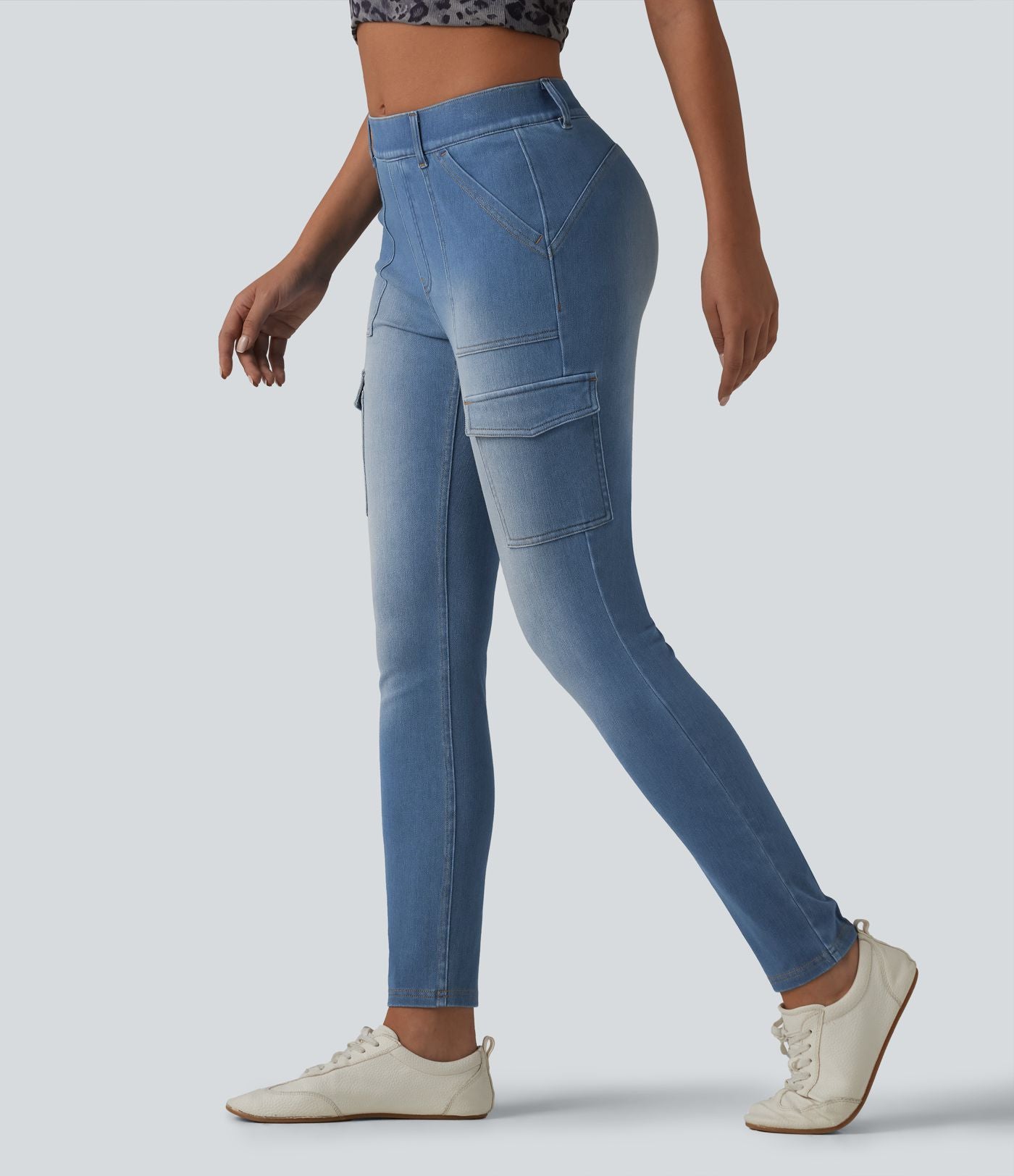 Halara Flex™ Jean skinny casual cargo taille mi-haute avec poches