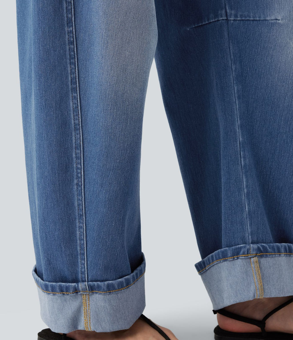 Jean coupe barrel Halara Flex™ taille basse à revers avec poches