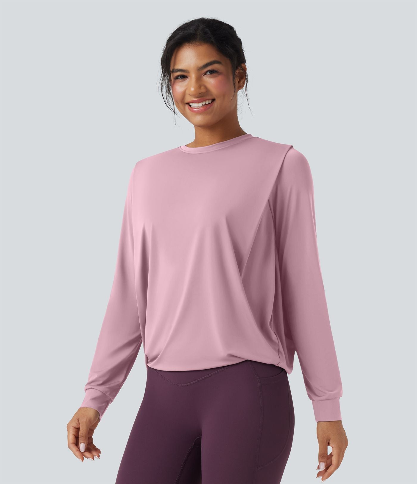 Haut de sport yoga col rond manches longues froncé - UPF50+