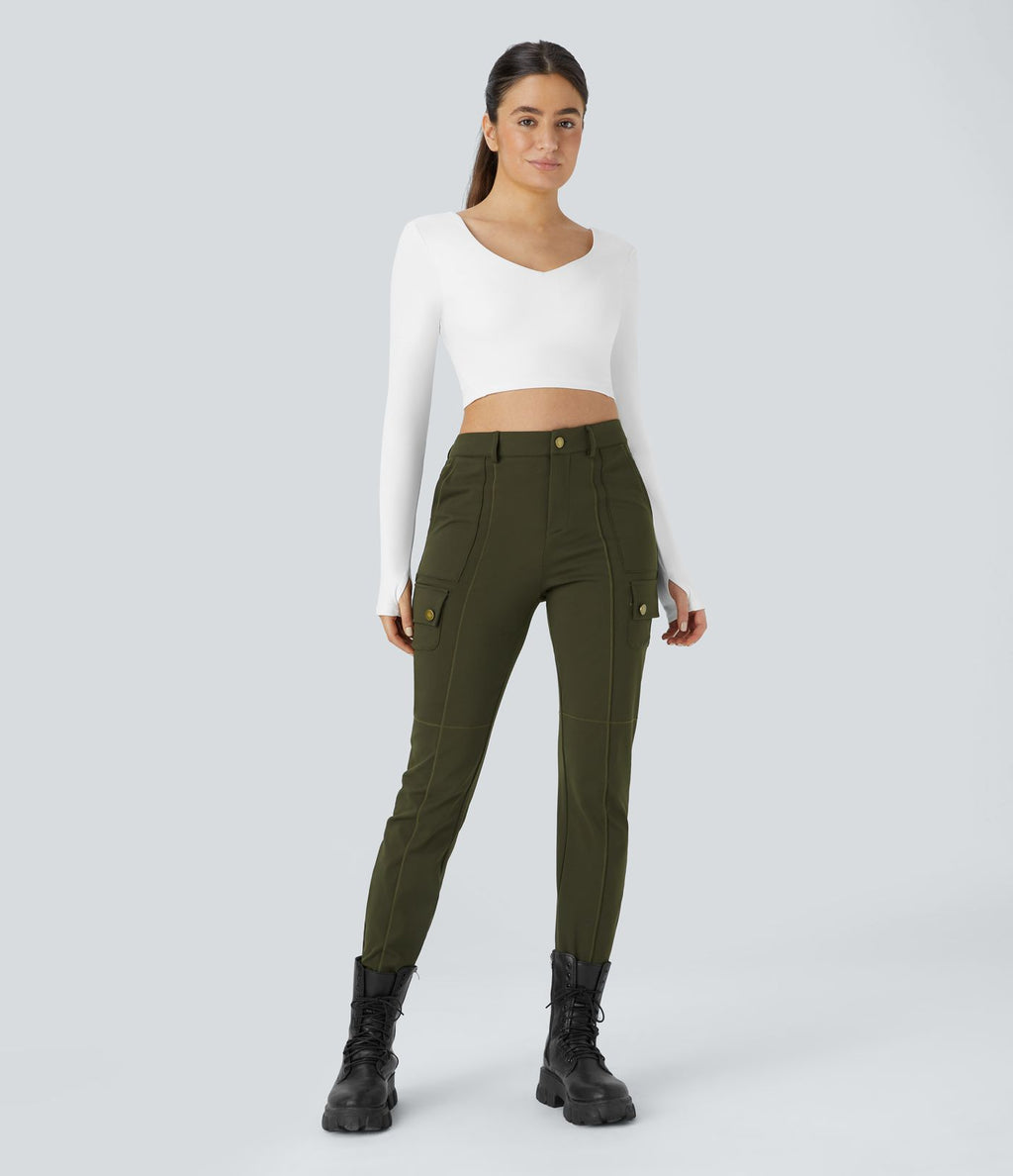 Pantalon cargo ajusté uni taille haute DayStretch avec poches zippées