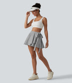 Jupe tennis mini fluide 2-en-1 taille haute imprimé léopard avec liens latéraux et poche
