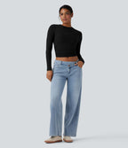 Haut casual crop tricot côtelé manches longues