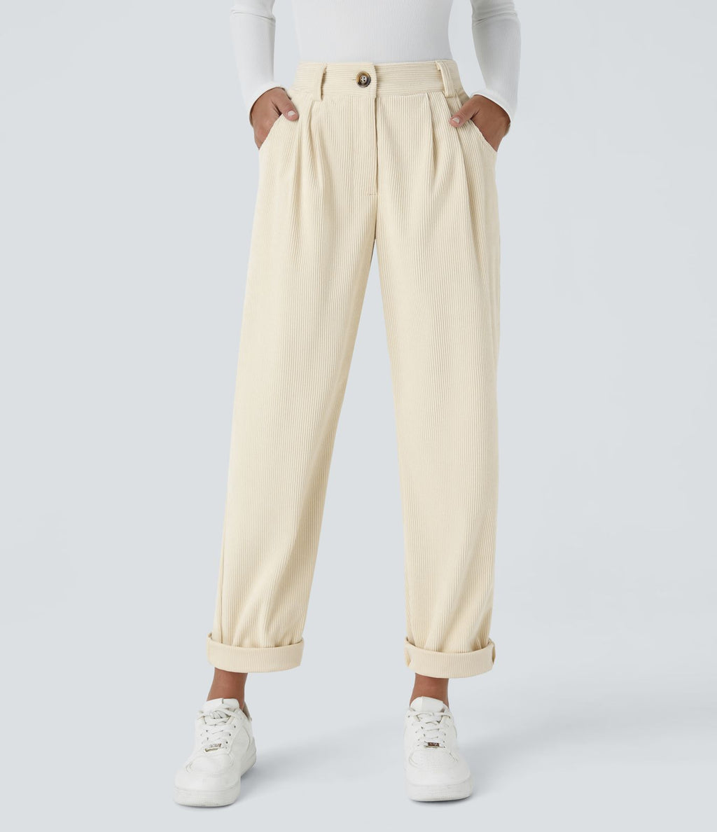 Pantalon en velours côtelé décontracté taille moyenne avec poches latérales