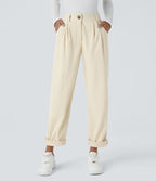 Pantalon en velours côtelé décontracté taille moyenne avec poches latérales