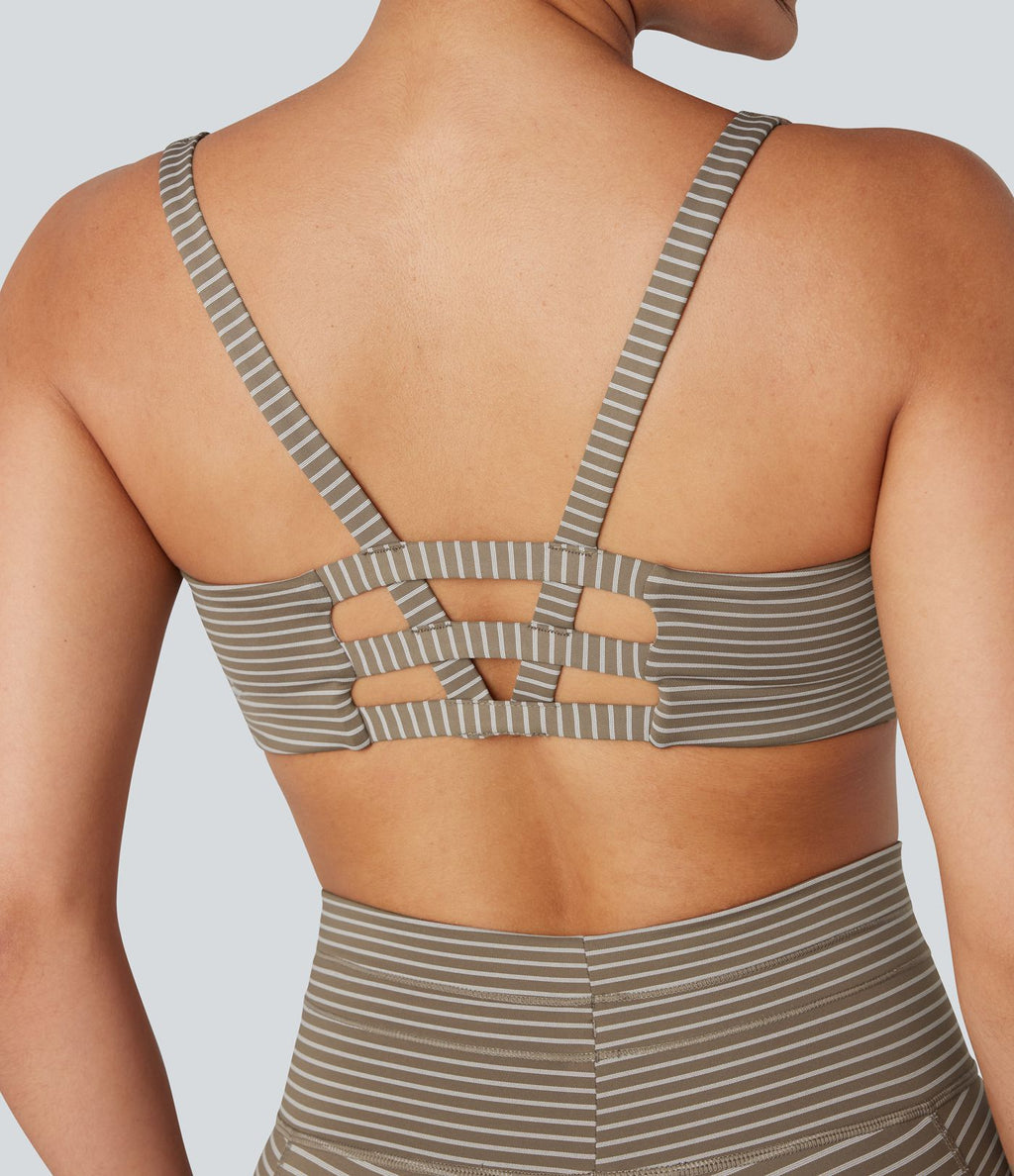 Brassière de sport yoga soutien léger col U à découpes rayé bonnets A-C