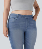 Jean décontracté grande taille évasé taille haute Halara Flex™ effet délavé avec multiples poches