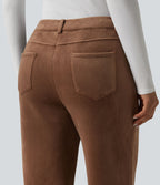 Pantalon droit casual en velours côtelé molletonné taille mi-haute avec poches