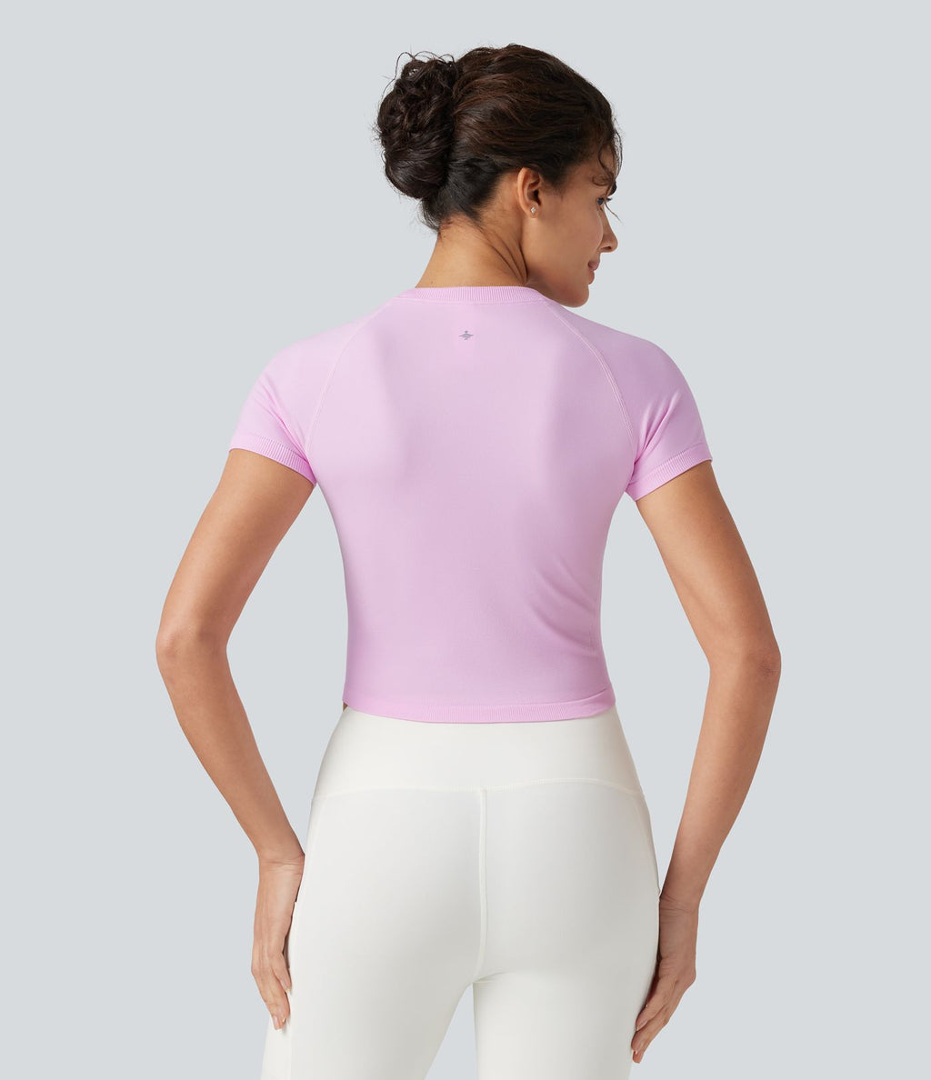 Haut de sport yoga OneForm sans couture Flow col rond manches courtes raglan ajusté