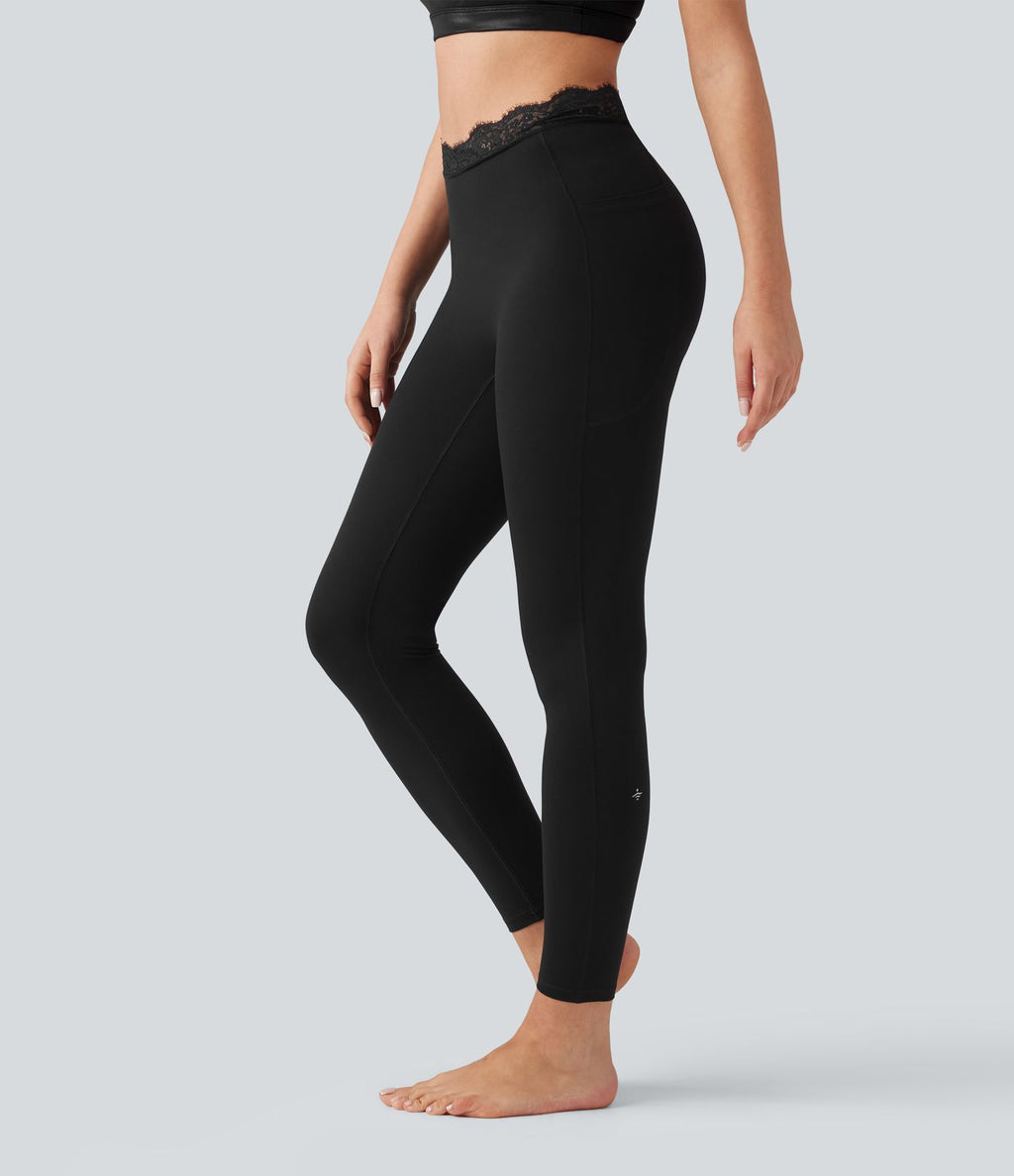 Legging de yoga Halara UltraSculpt™ taille haute, ceinture en V, dentelle contrastée, à poches
