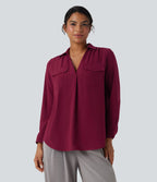 Chemise de travail col V manches longues avec poches