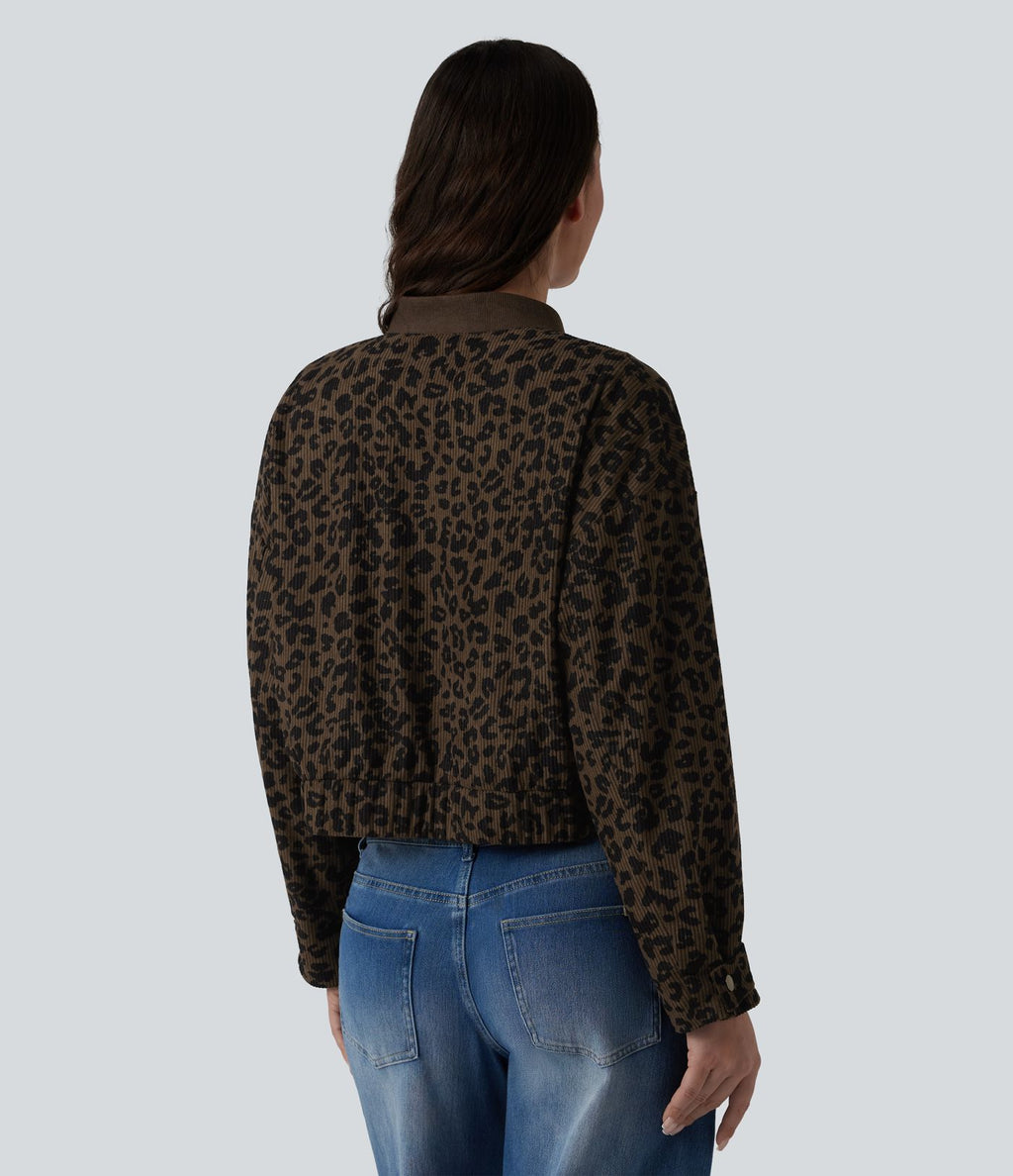 Veste bomber manches longues imprimé léopard avec poches