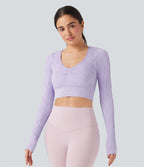 Haut de sport yoga court ajusté jacquard à manches longues sans couture OneForm Seamless Flow