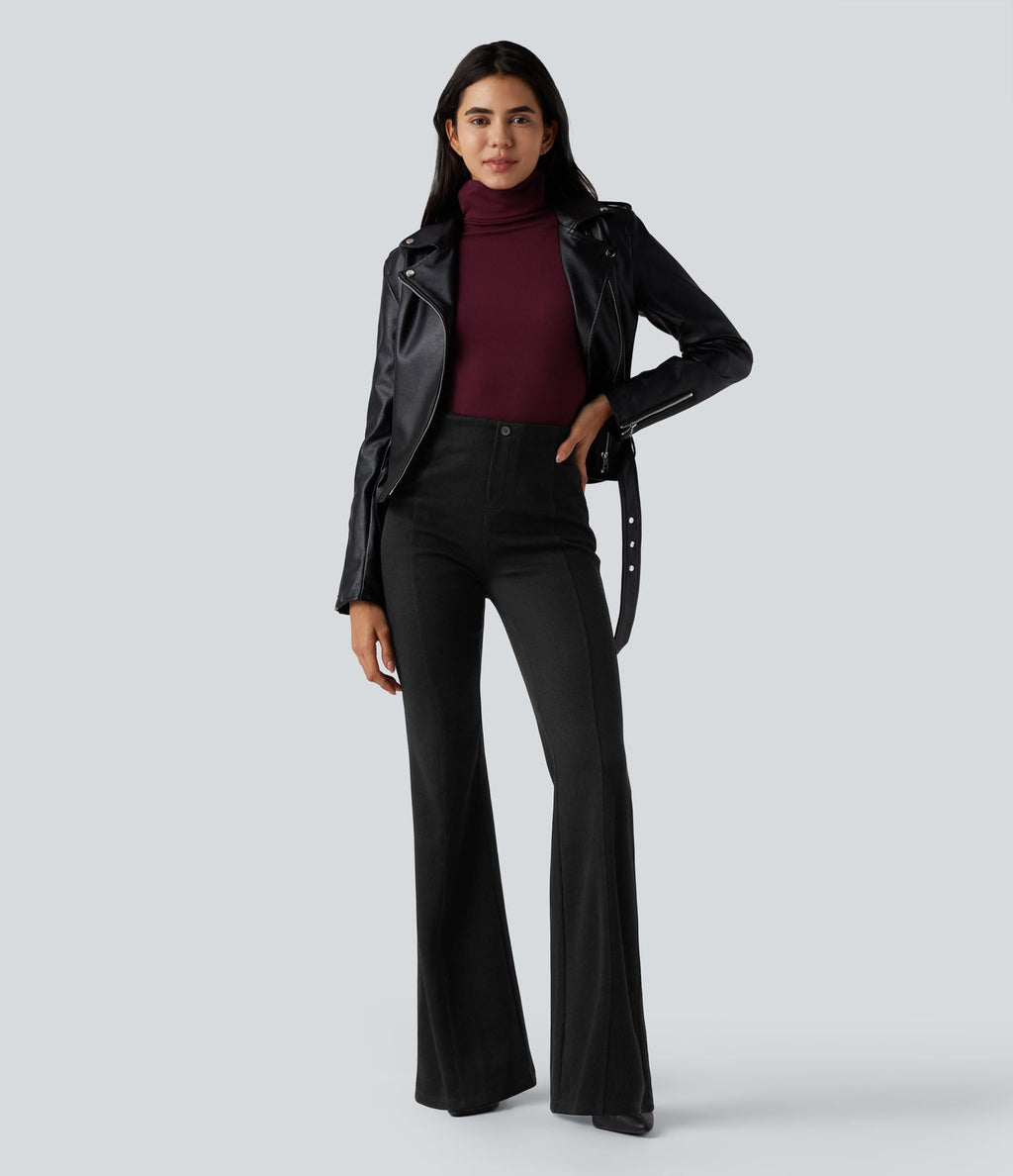 Pantalon  taille haute décontracté évasé côtelé gainant