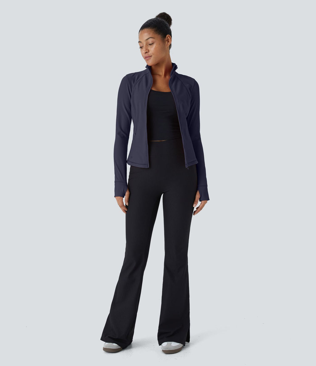 Patitoff™ Flow Veste Casual Courte à Col Montant Résistante aux Poils d'Animaux avec Fermeture Éclair Poches Latérales et Trou pour le Pouce