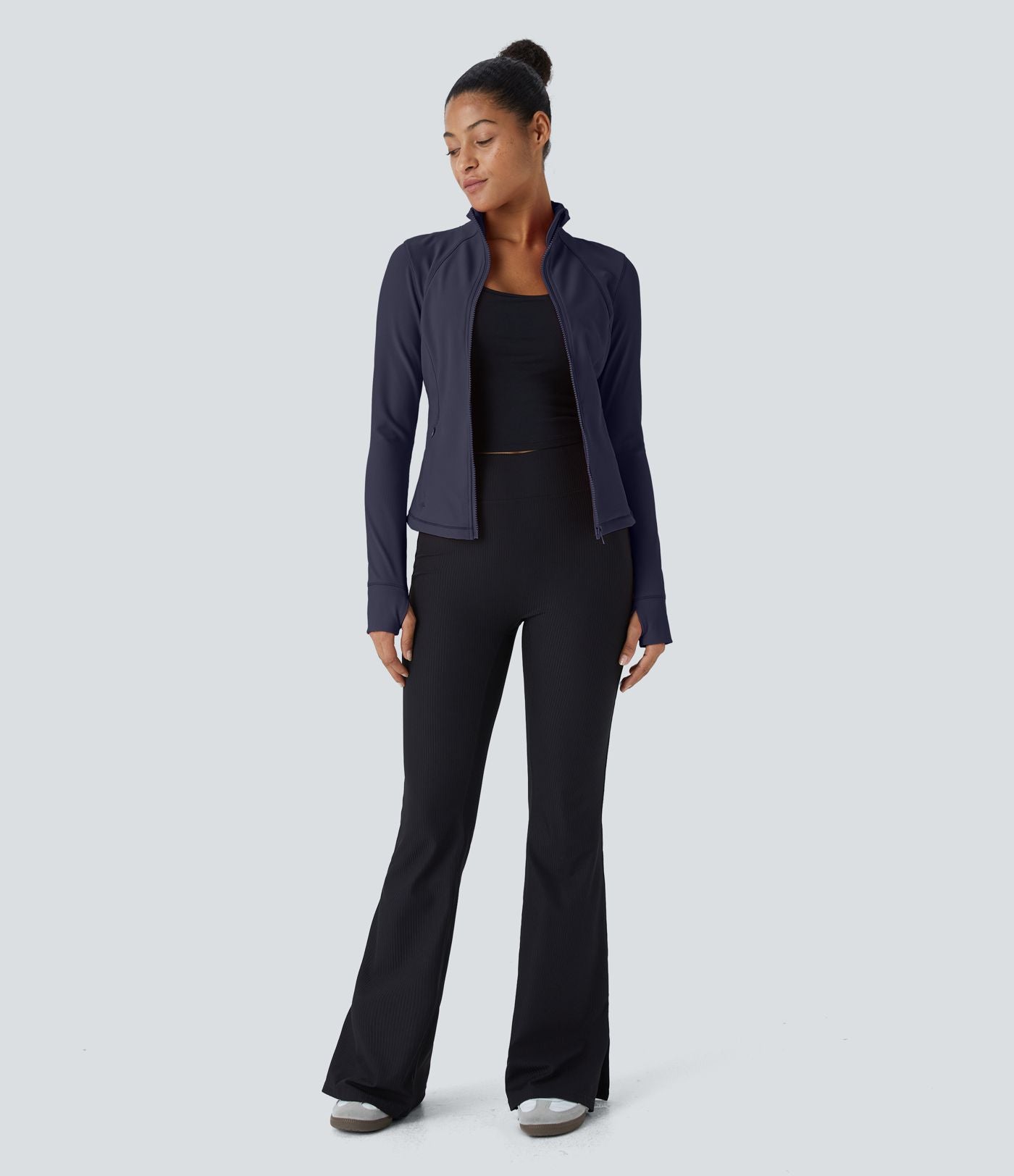 Patitoff™ Flow Veste Casual Courte à Col Montant Résistante aux Poils d'Animaux avec Fermeture Éclair Poches Latérales et Trou pour le Pouce