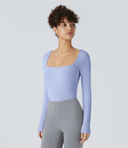 Bodysuit de Travail Tricot Côtelé Col Carré Manches Longues Boutonné Silhouette Élancée