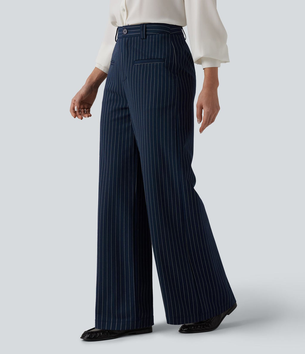Pantalon Halara Flex™ tailleur large taille mi-haute à rayures à effet frais InstantCool et poches