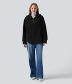 Sweat-shirt sherpa oversize à capuche et demi-zip avec ourlet arrondi et poches