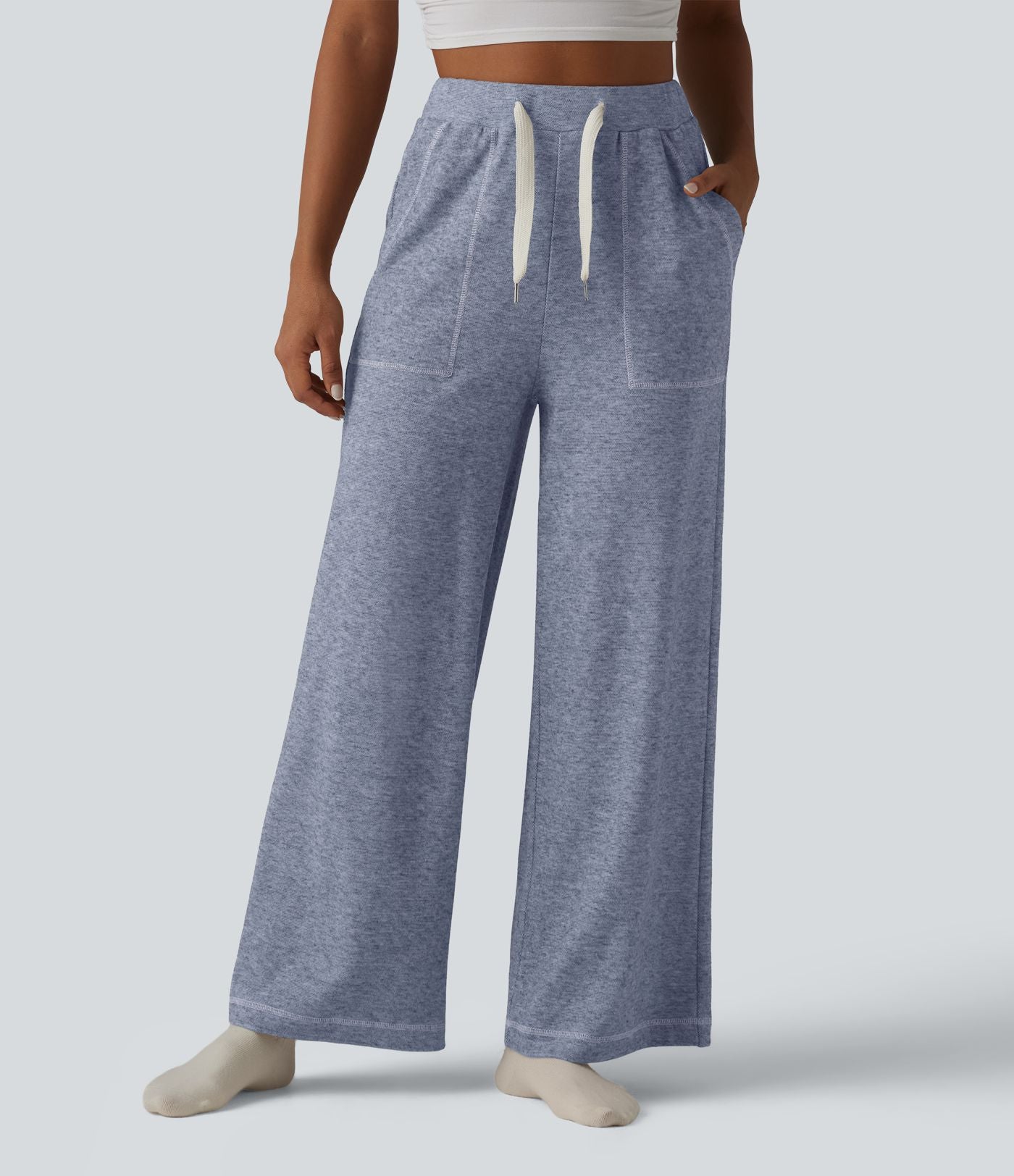Pantalon ample taille haute avec cordon de serrage et poches