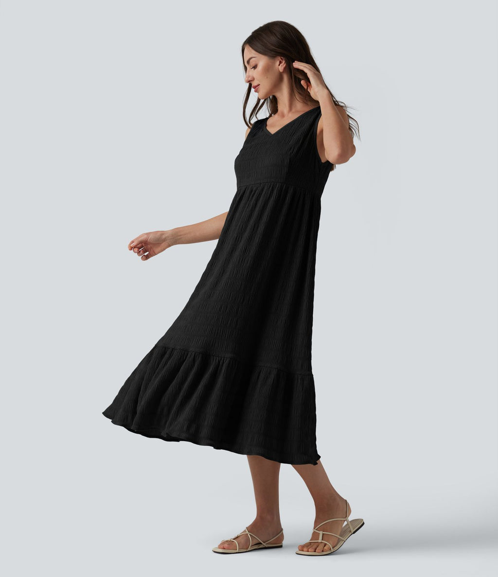 Robe midi décontractée sans manches à col en V