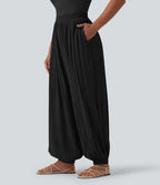 Jogging ample taille mi-haute avec poches