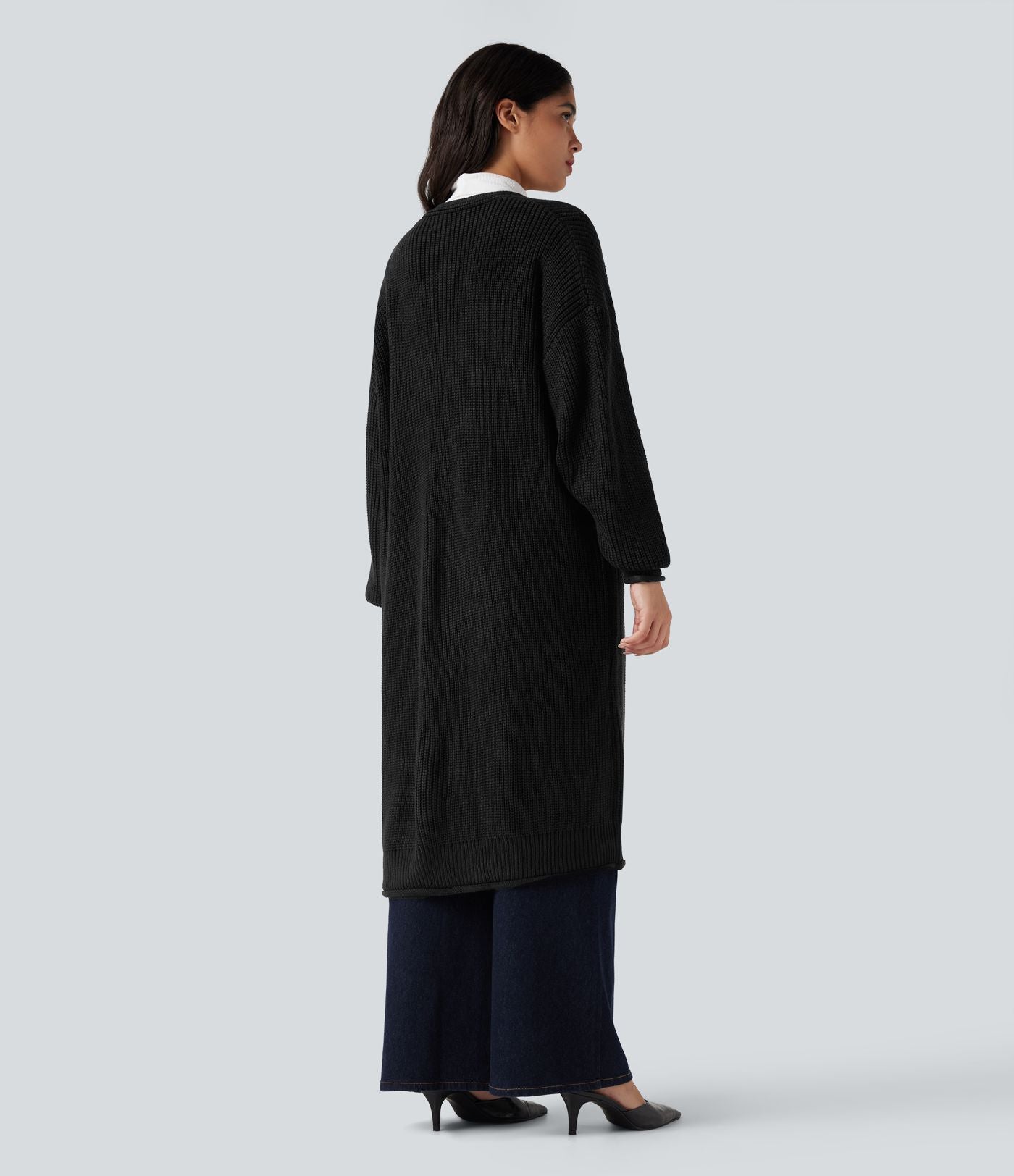 Cardigan de travail tricot ouvert manches longues coupe longue