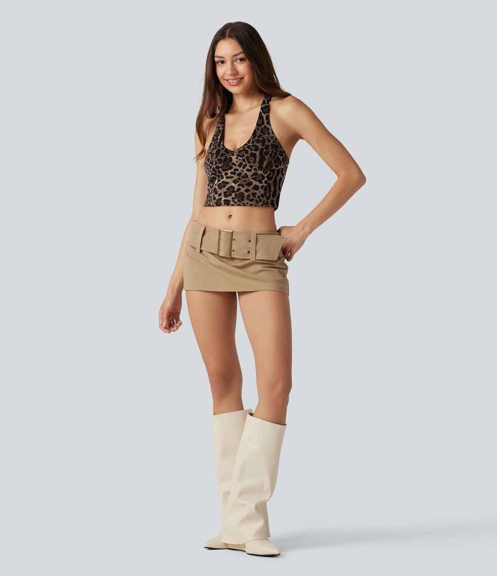Jupe micro 2-en-1 décontractée taille très basse en coton chino avec ceinture