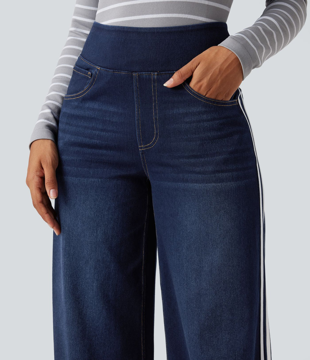 Halara Flex™ Jean large fluide délavé taille haute à rayures avec poches