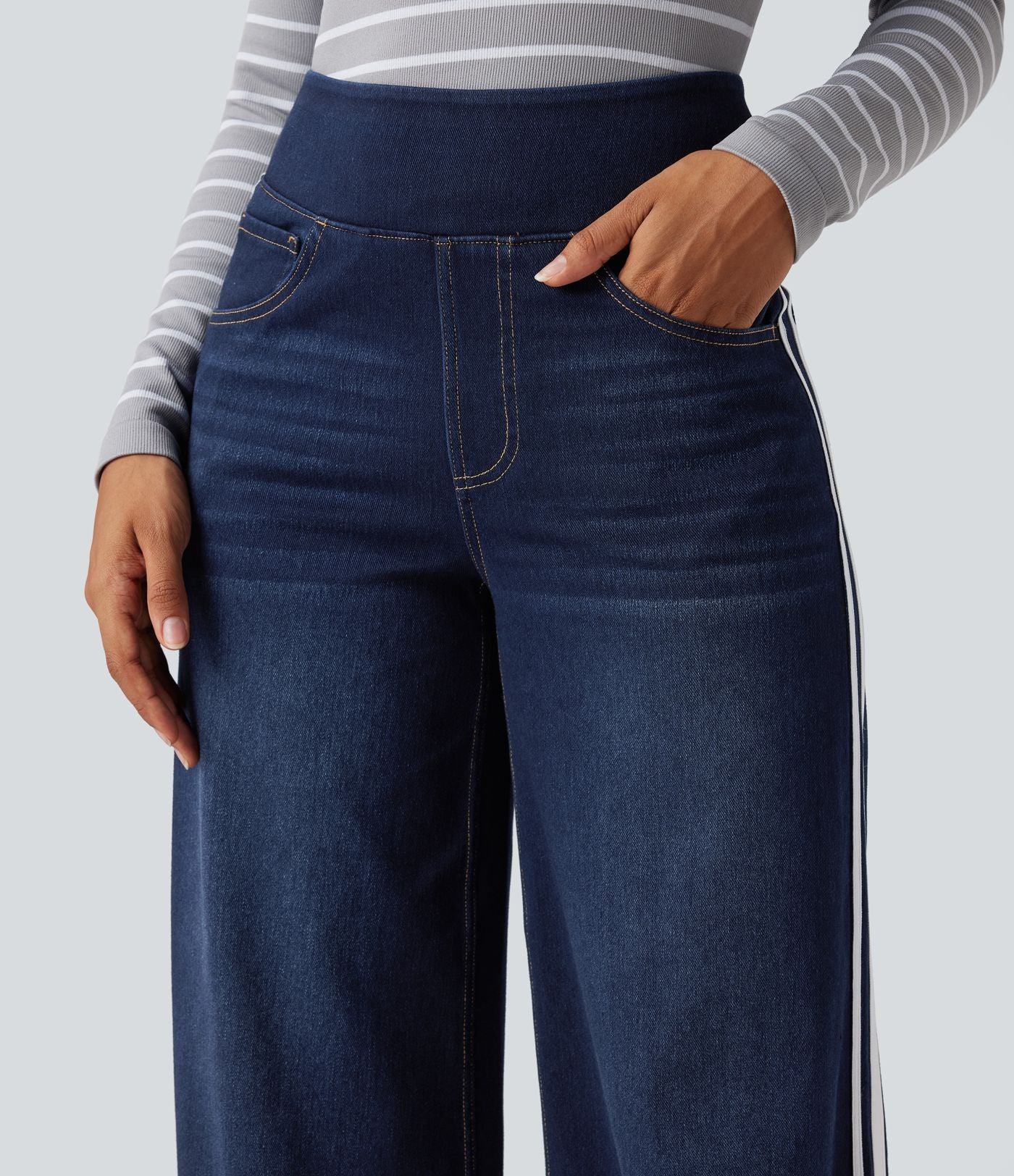 Halara Flex™ Jean large fluide délavé taille haute à rayures avec poches