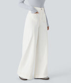 Halara Flex™ Jean large Palazzo et Taille Haute avec Poches Avant en Tricot Extensible Lavé