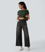 Jean 7/8 baggy décontracté délavé taille haute avec poches Halara Flex™