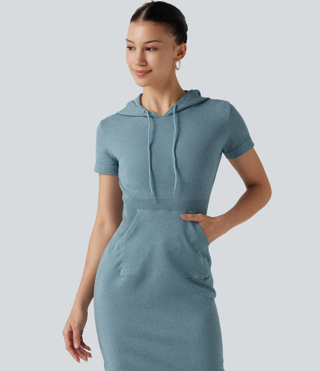 Robe mini moulante OneForm Seamless Flow à capuche avec cordon de serrage, manches courtes et poche
