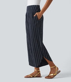 Pantalon rayé taille haute avec ourlet arrondi et poches