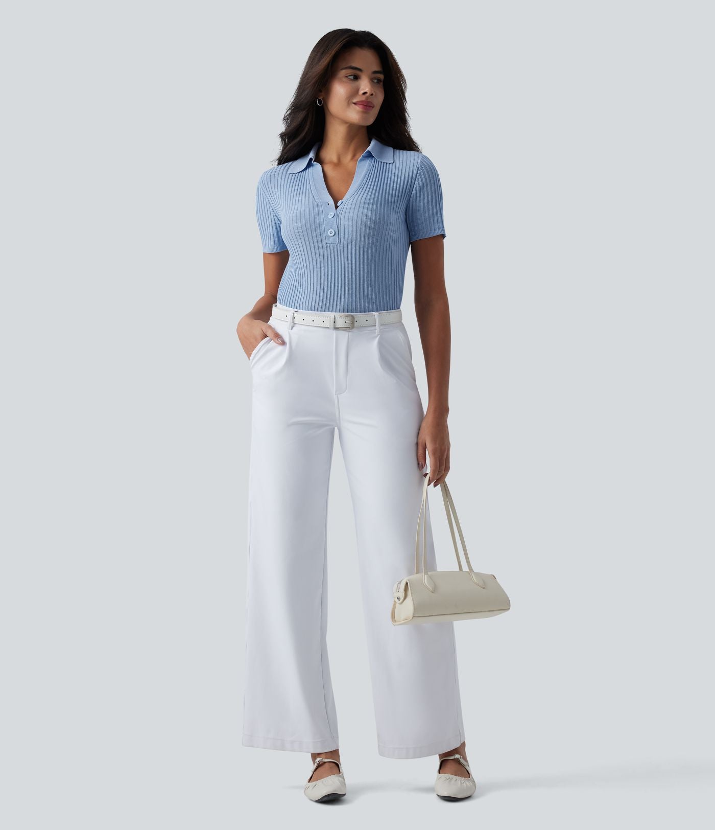 Pull tailleur à col polo et manches courtes
