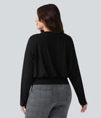 Top grande taille col rond manches longues