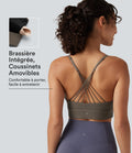 Brassière de yoga côtelée maintien léger à col V avec bretelles croisées et coussinets amovibles
