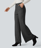 Pantalon tailleur large chevrons taille haute avec poches