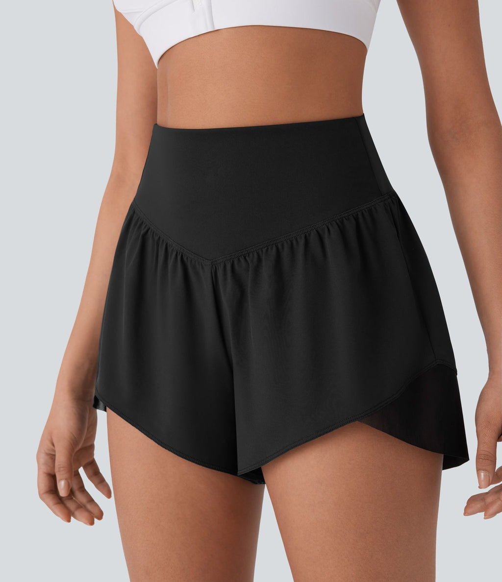 Breezeful™ Short yoga taille haute avec poche arrière ourlet croisé séchage rapide