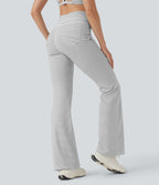 Pantalon de yoga évasé à rayures, taille haute, cordon et poches