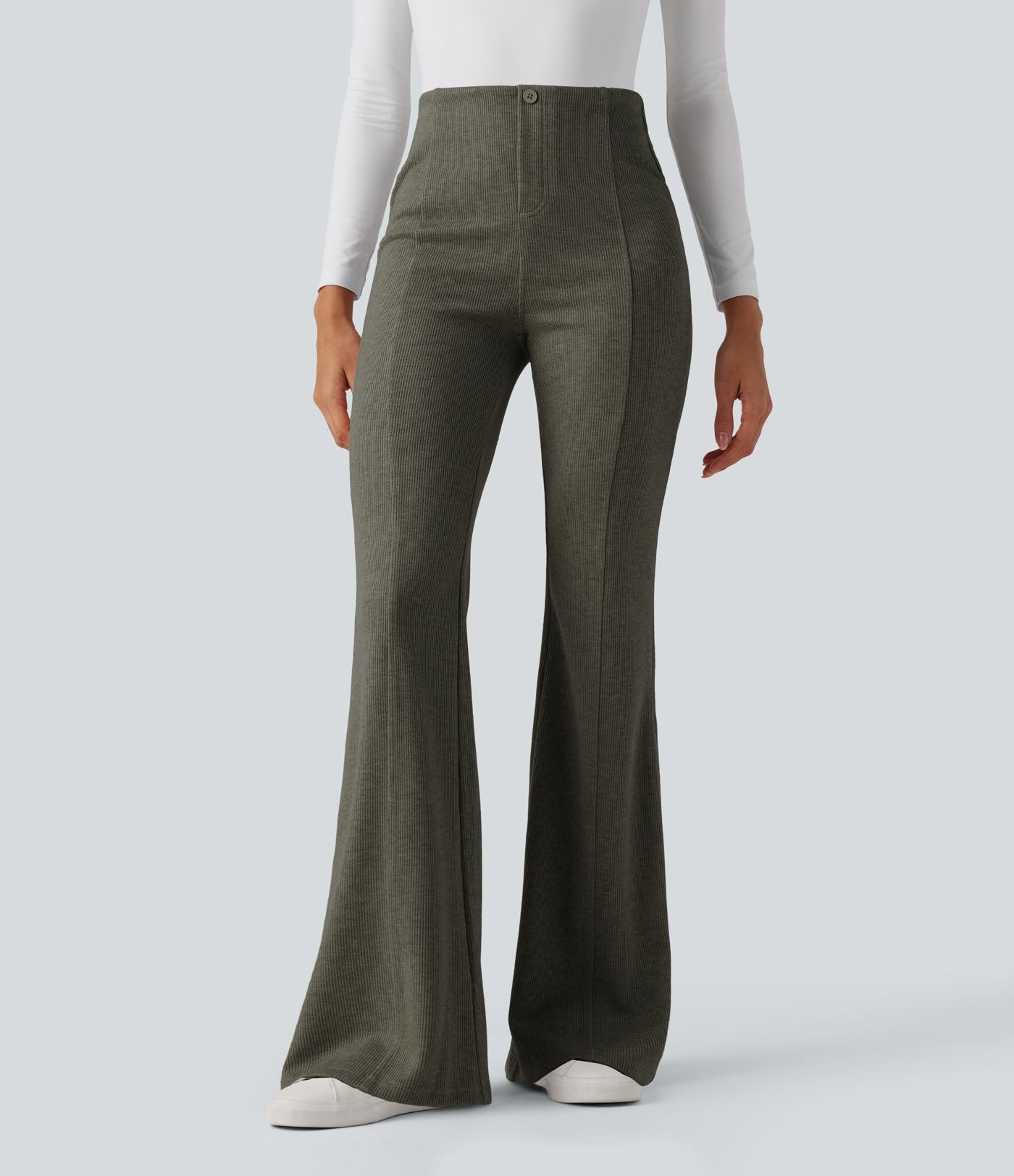 Pantalon  taille haute décontracté évasé côtelé gainant